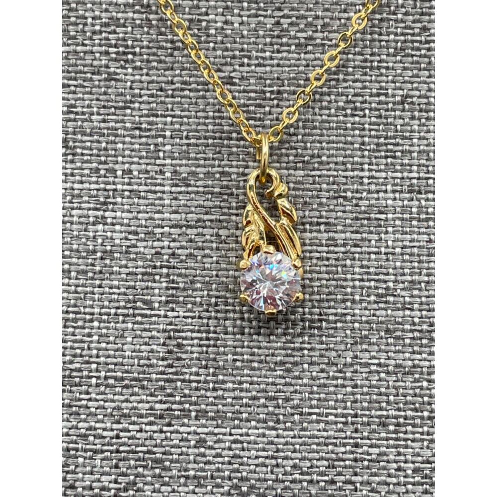Lindenwold Fine Jewelers 24K Filled Gold Solitaire Cubic Zirconia CZ Necklace